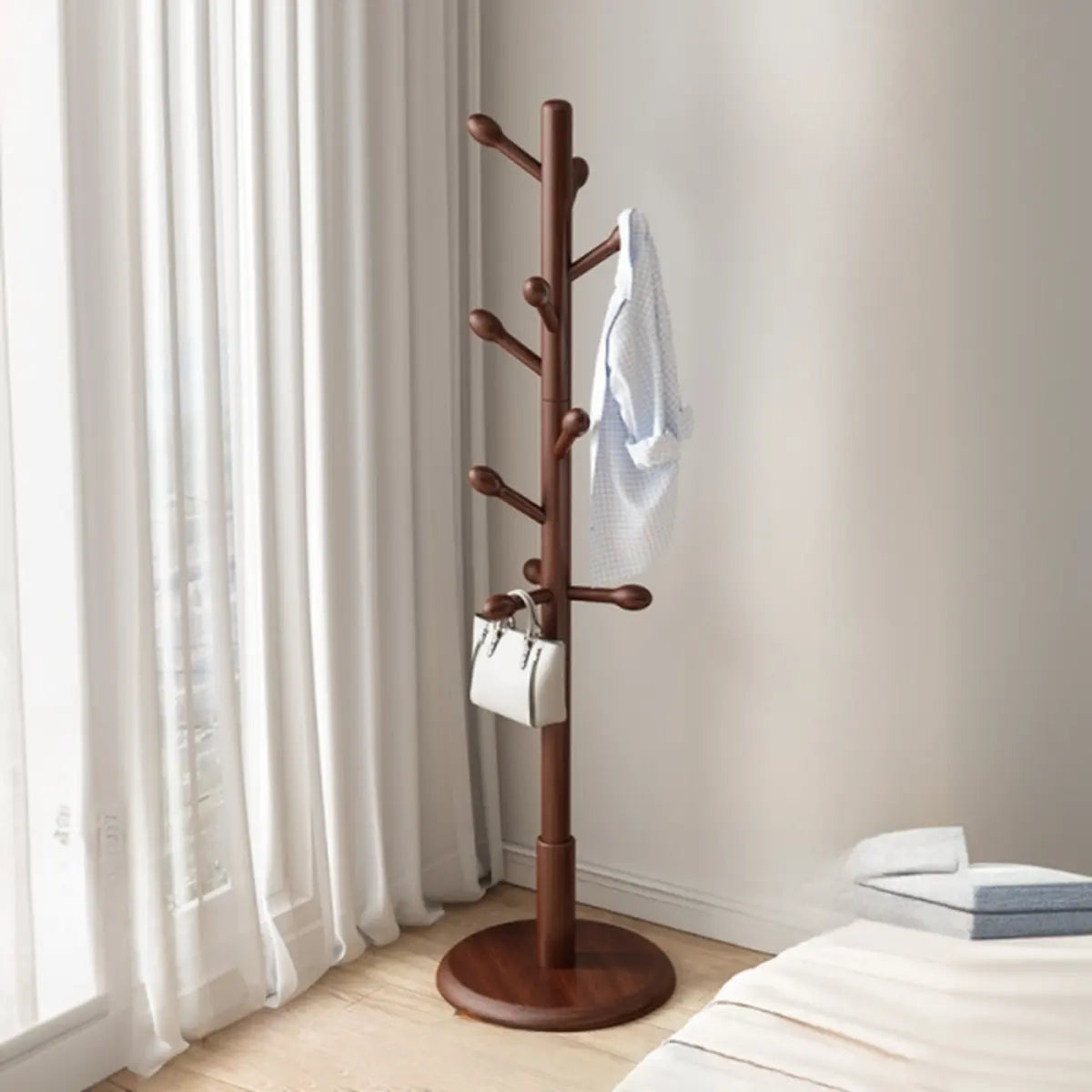 Tree Freestanding Wood Hallway Brown Tall Coat Rack Image - 3