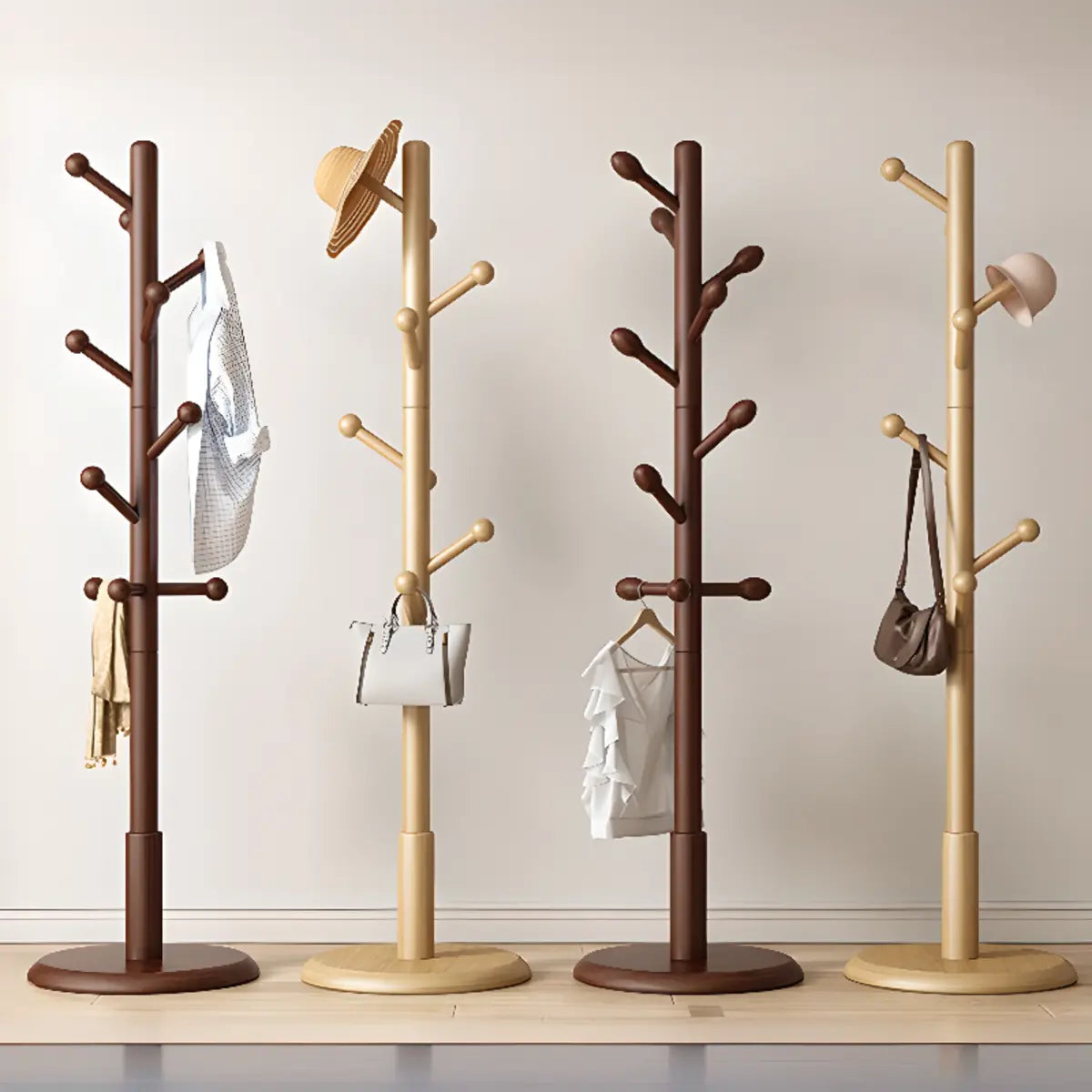 Tree Freestanding Wood Hallway Brown Tall Coat Rack Image - 6