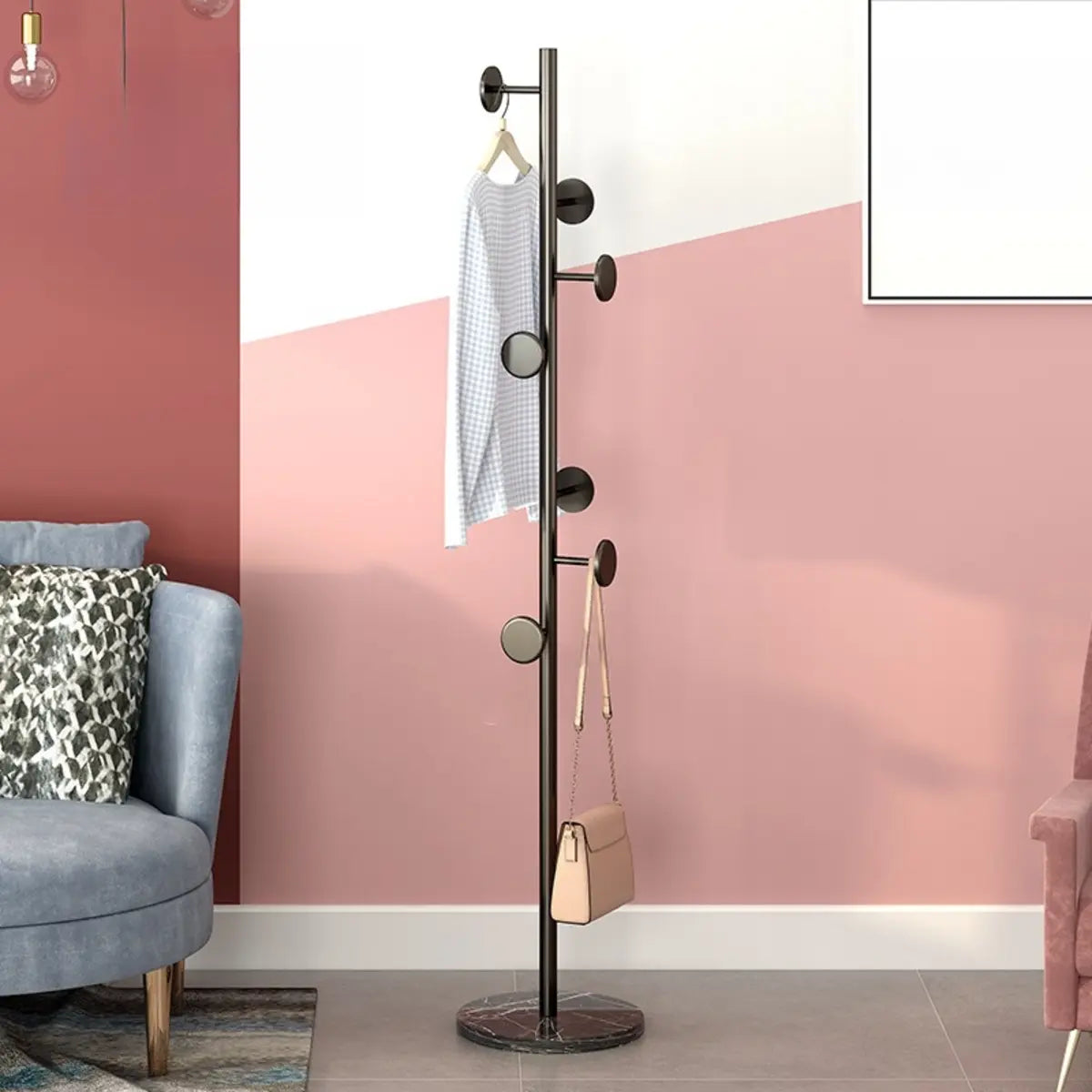 Tree-Shaped Gold Alloy Hooks Coat Rack with Marble Base Image - 17