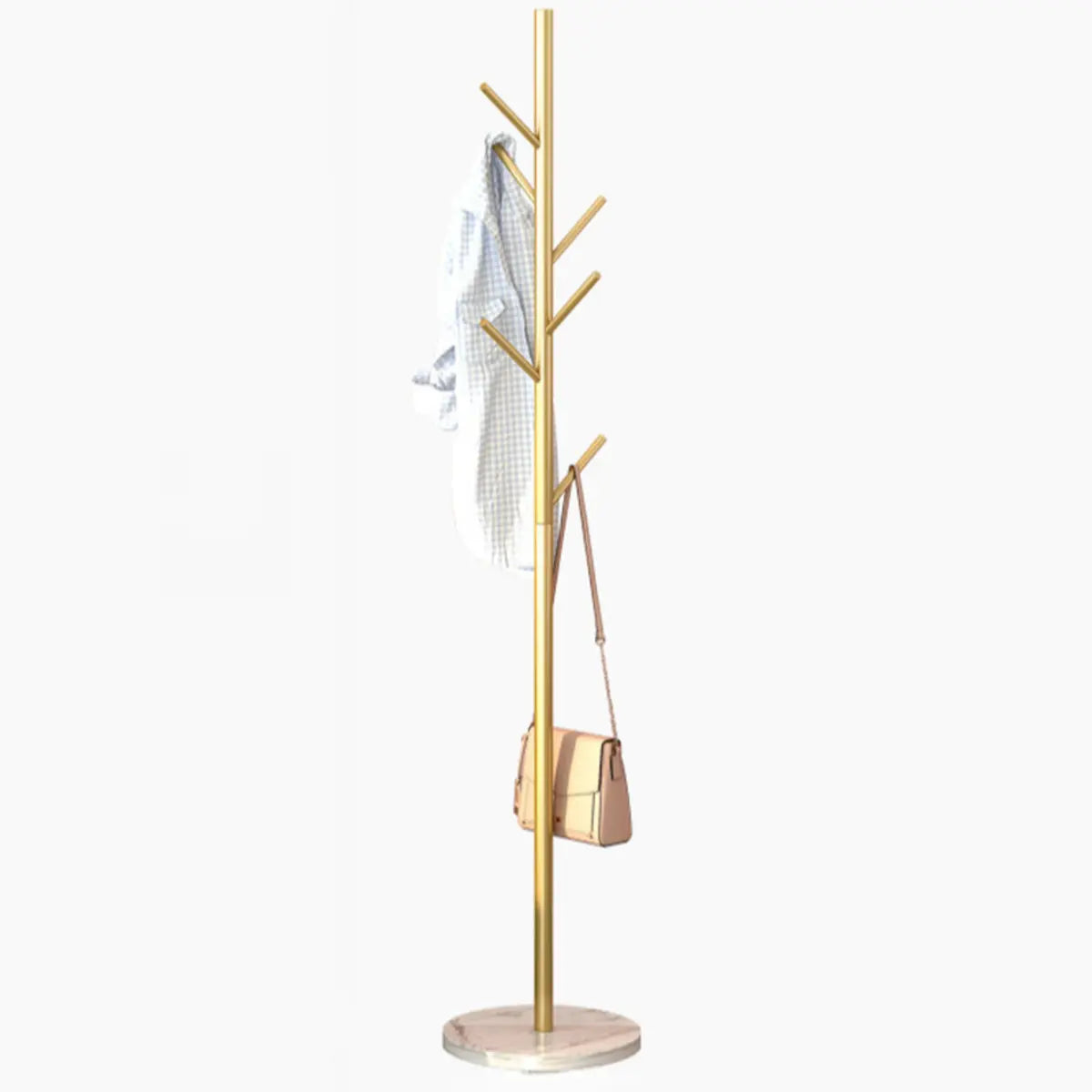 Tree-Shaped Gold Alloy Hooks Coat Rack with Marble Base Image - 22