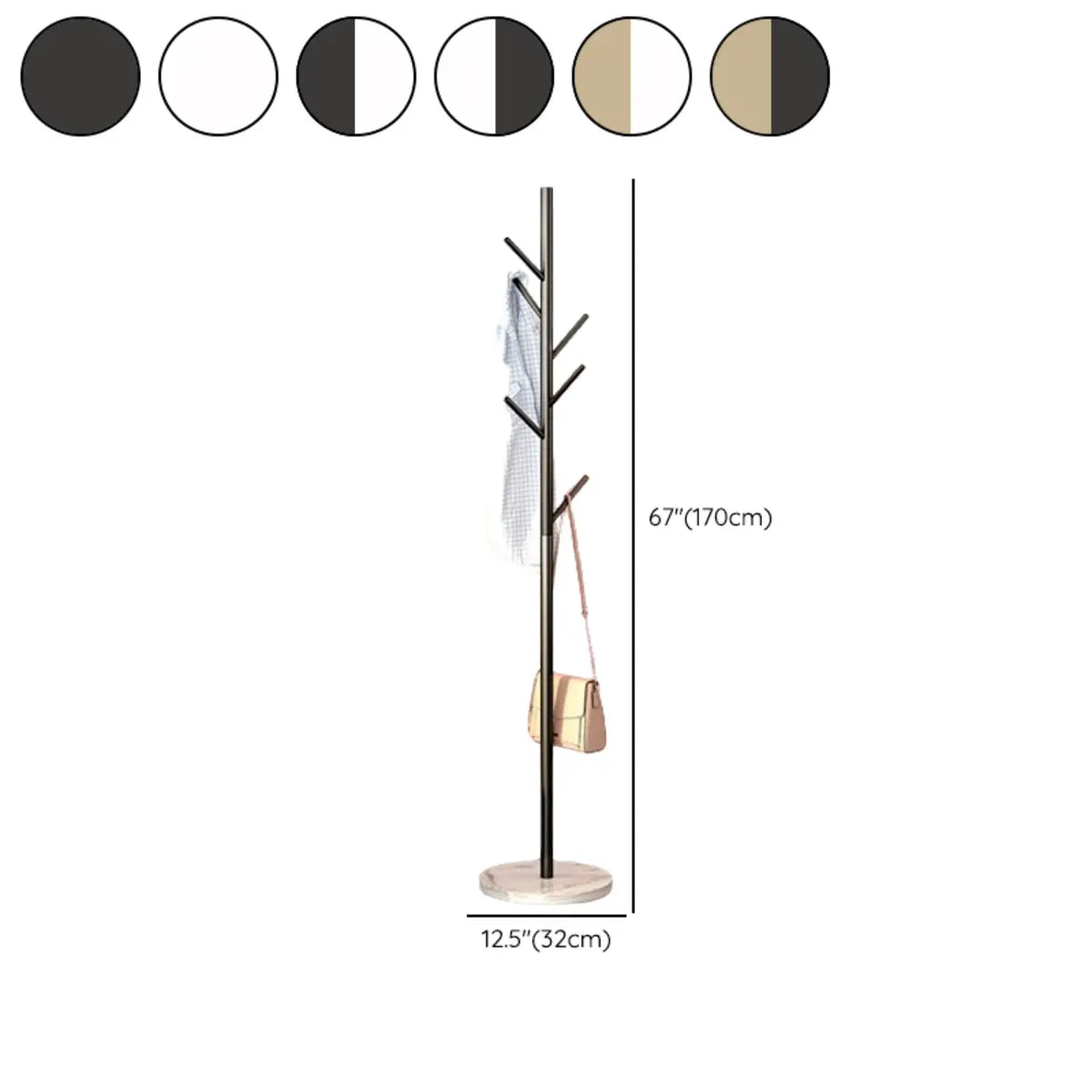 Tree-Shaped Gold Alloy Hooks Coat Rack with Marble Base Image - 25