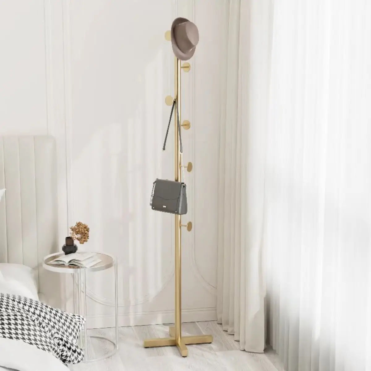 Tree-Shaped Gold Alloy Hooks Coat Rack with Marble Base Image - 7