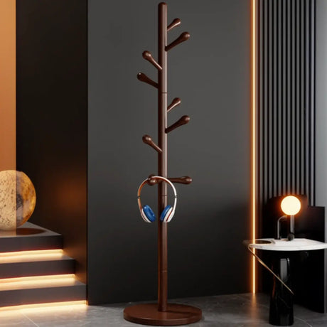 Tree Style Beech Wood Nut-Brown Hooks Stand Coat Rack Image - 1