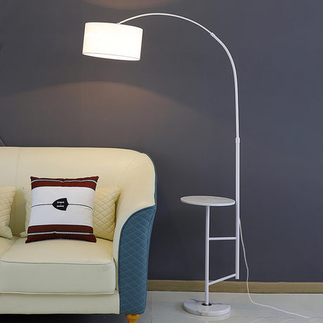 Trendy Adjustable Drum Side Table Arched Floor Lamp Image - 1