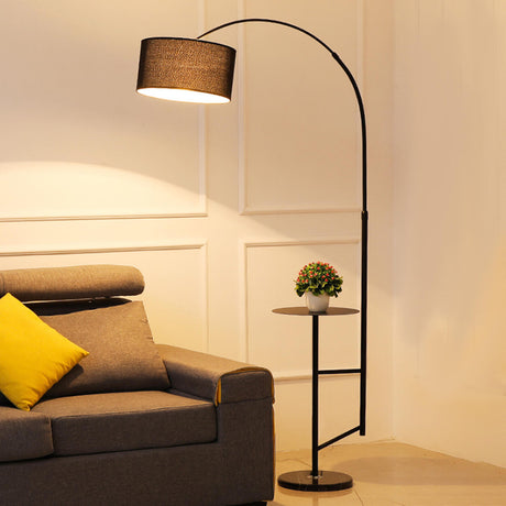 Trendy Adjustable Drum Side Table Arched Floor Lamp Image - 2