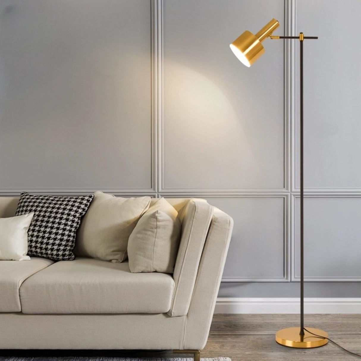 Trendy Adjustable Gold Flashlight Metal Floor Lamp Image - 1