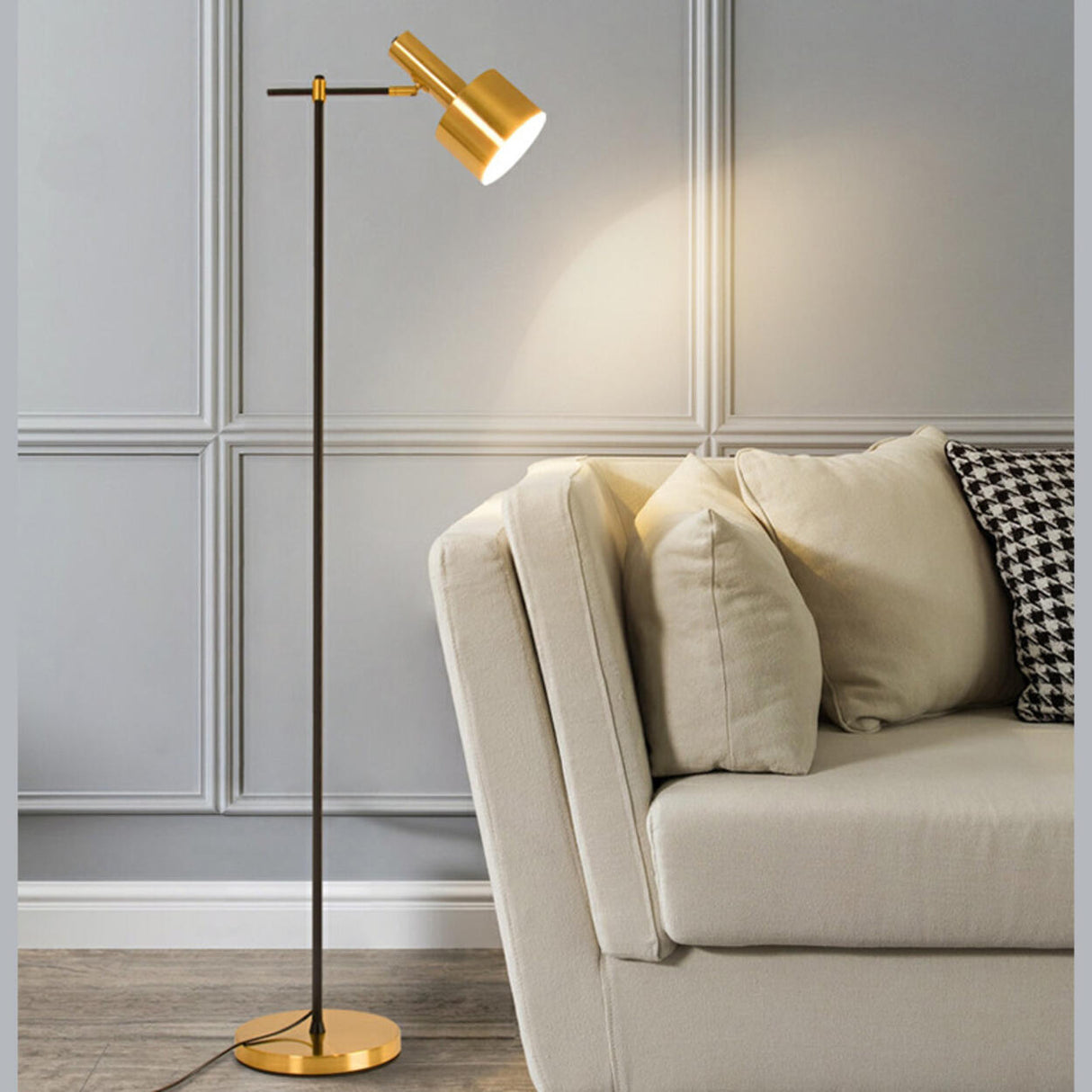 Trendy Adjustable Gold Flashlight Metal Floor Lamp Image - 3