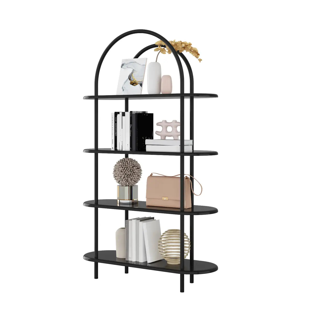 Trendy Arched Metal Frame 4-Shelf  Display Bookshelf Image - 2