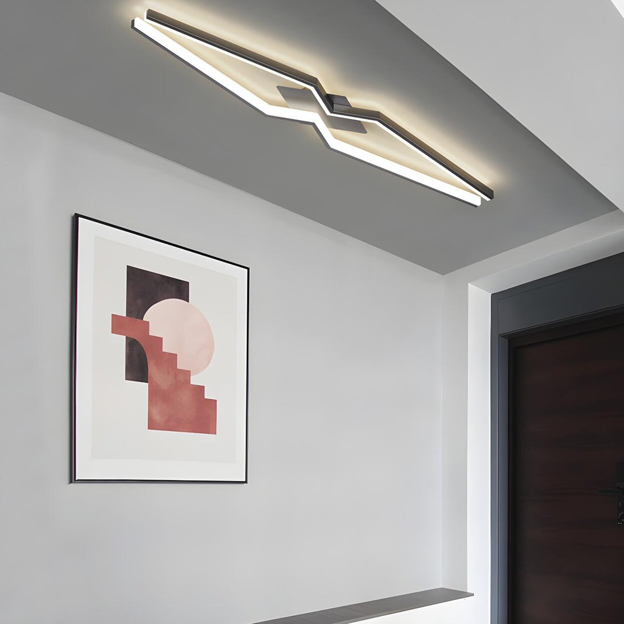 Trendy Balcony Black Linear Flush Mount Light 2-Light Image - 6