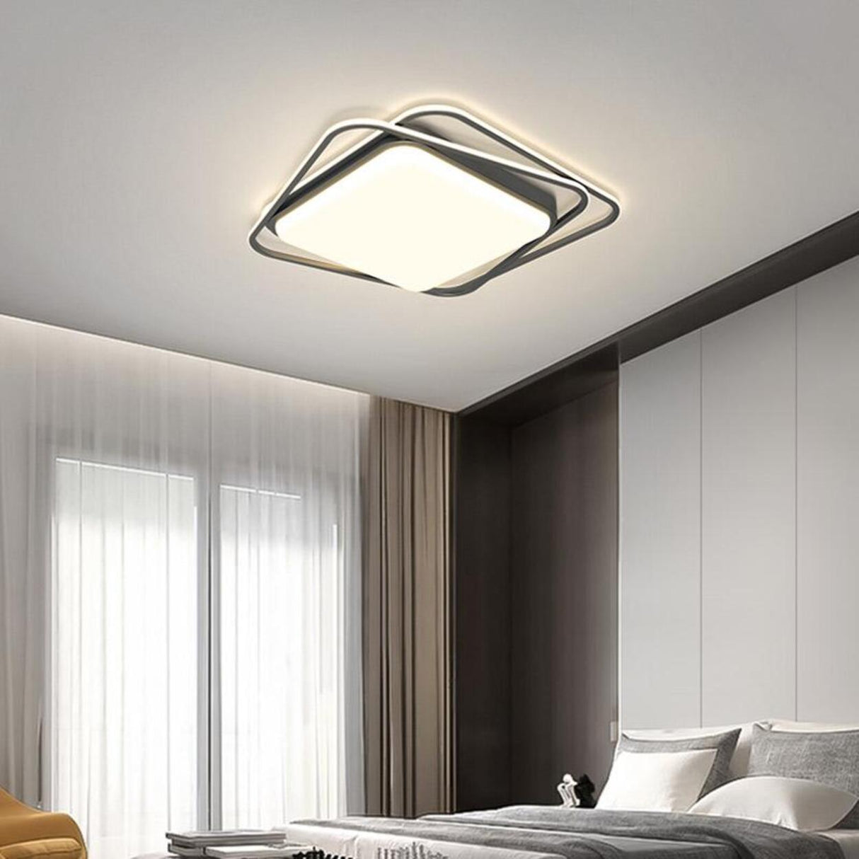 Trendy Bedroom Black Square LED Flush Mount Light Image - 1