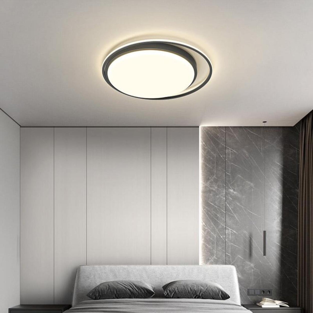 Trendy Bedroom Black Square LED Flush Mount Light Image - 4