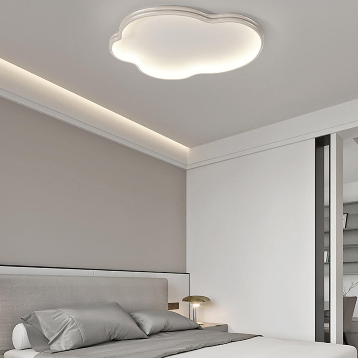 Trendy Bedroom Cloud LED Chrome Flush Mount Light Image - 4