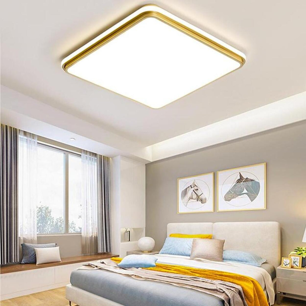 Trendy Bedroom Gold Square LED Flush Mount Ceiling Lamp Image - 1