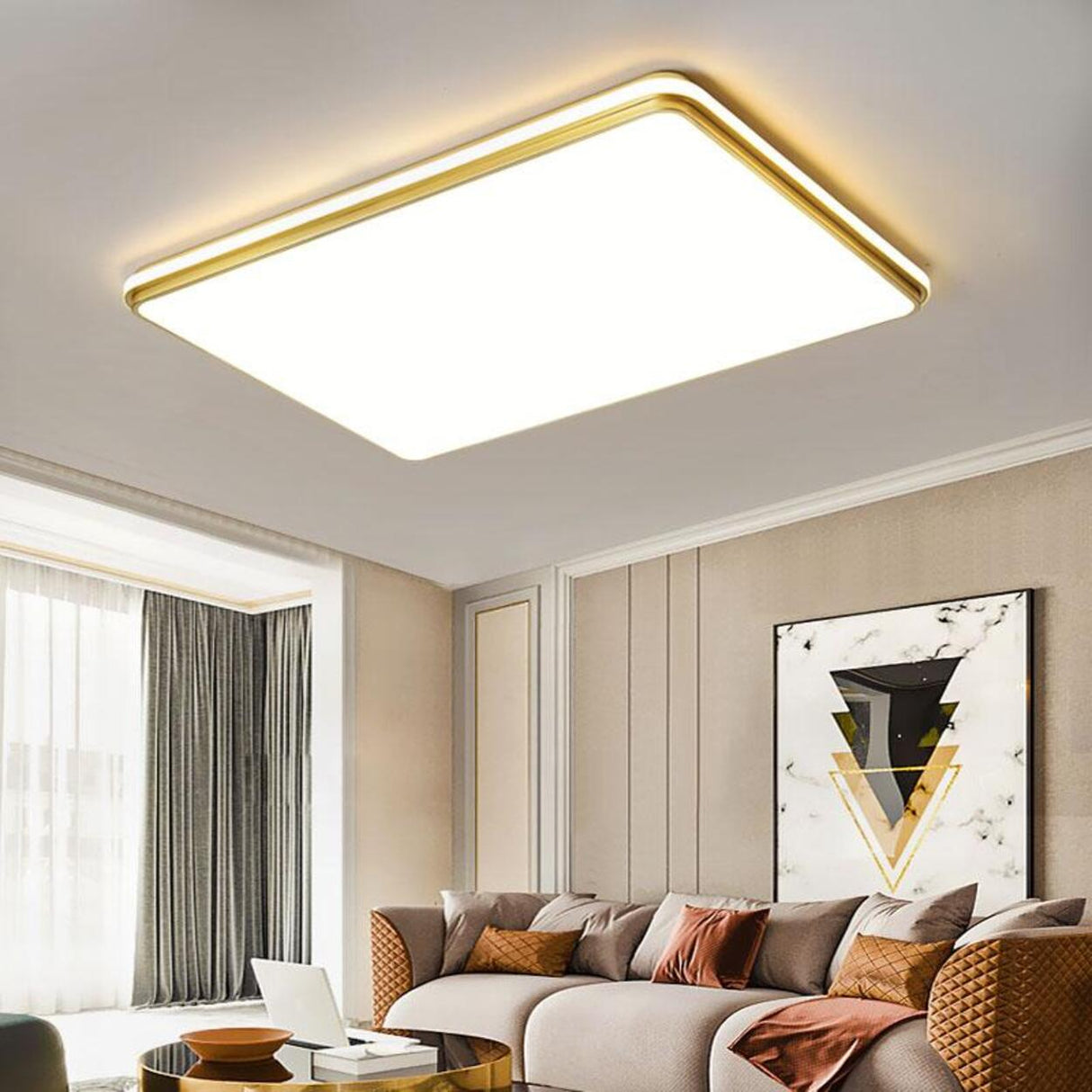 Trendy Bedroom Gold Square LED Flush Mount Ceiling Lamp Image - 4