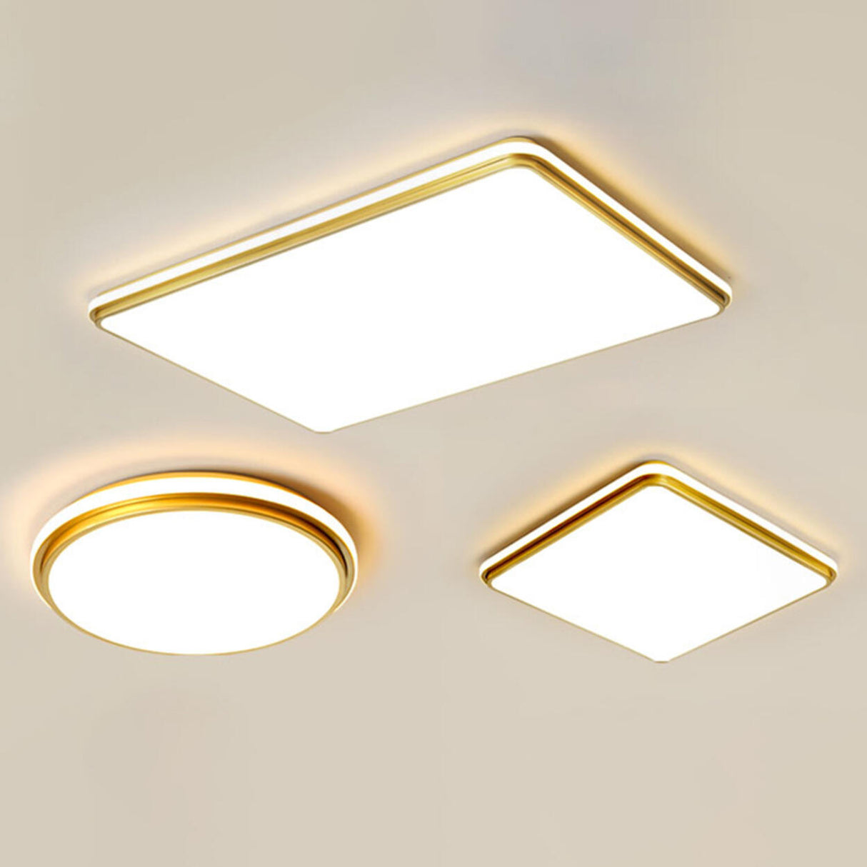 Trendy Bedroom Gold Square LED Flush Mount Ceiling Lamp Image - 9