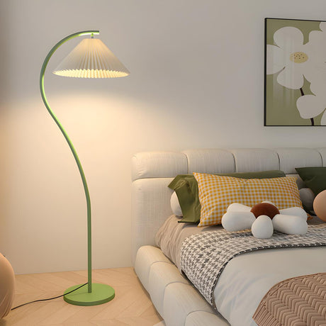 Trendy Bedside White Cone and Green Arc Floor Lamp Image - 1