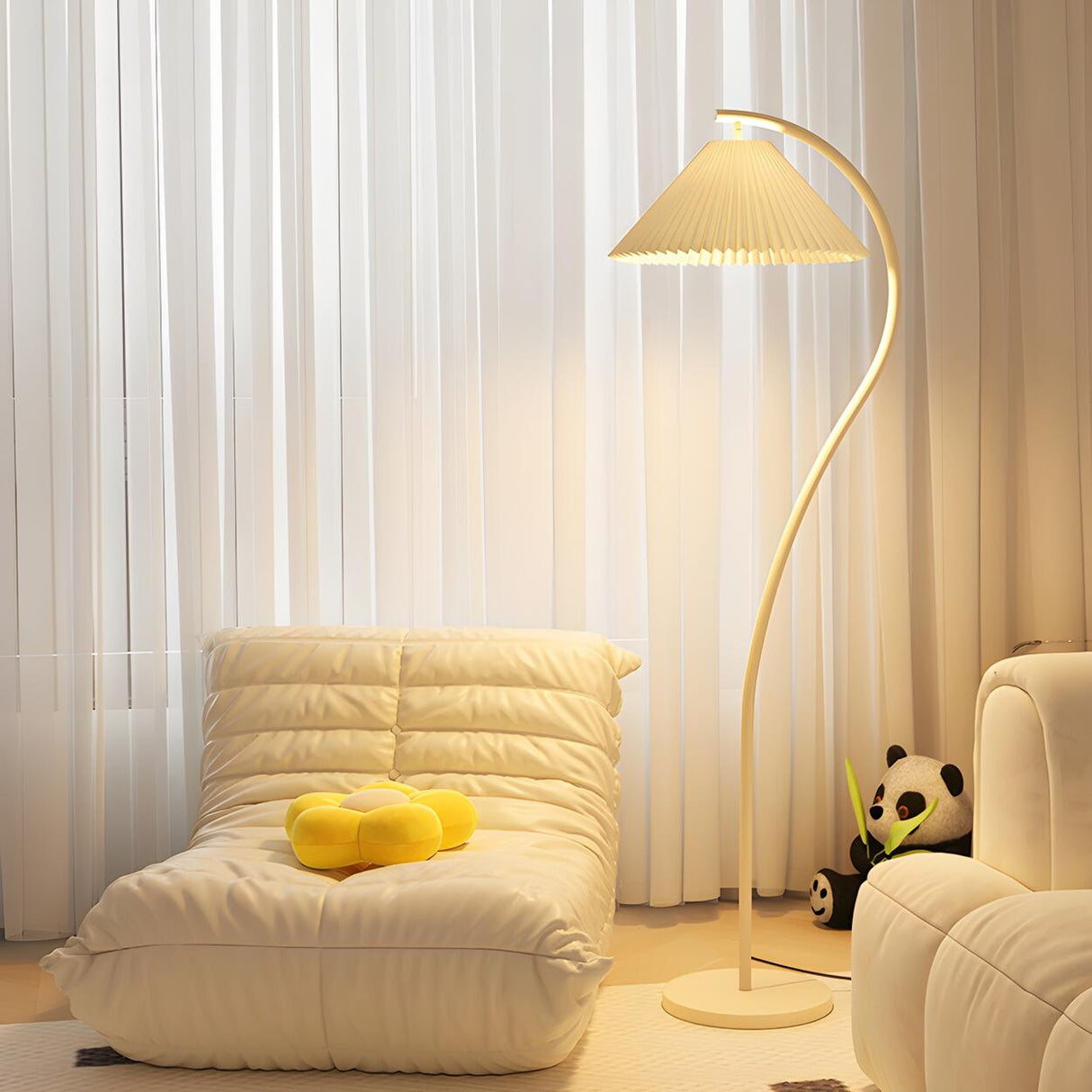 Trendy Bedside White Cone and Green Arc Floor Lamp Image - 3