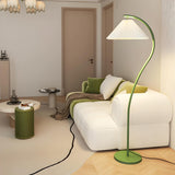 Trendy Bedside White Cone and Green Arc Floor Lamp Image - 4