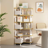 Trendy Beige L-Shape Open Corner Wood Storage Bookcase Image - 1