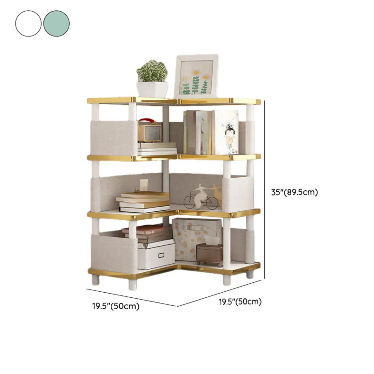 Trendy Beige L-Shape Open Corner Wood Storage Bookcase 