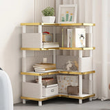 Trendy Beige L-Shape Open Corner Wood Storage Bookcase Image - 3