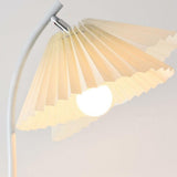 Trendy Beige Pleated Shade Curved Metal Floor Lamp Image - 12