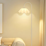 Trendy Beige Pleated Shade Curved Metal Floor Lamp Image - 14