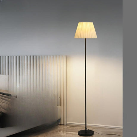 Trendy Beige Pleated Shade Curved Metal Floor Lamp Image - 2