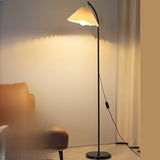 Trendy Beige Pleated Shade Curved Metal Floor Lamp Image - 4