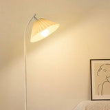 Trendy Beige Pleated Shade Curved Metal Floor Lamp Image - 6