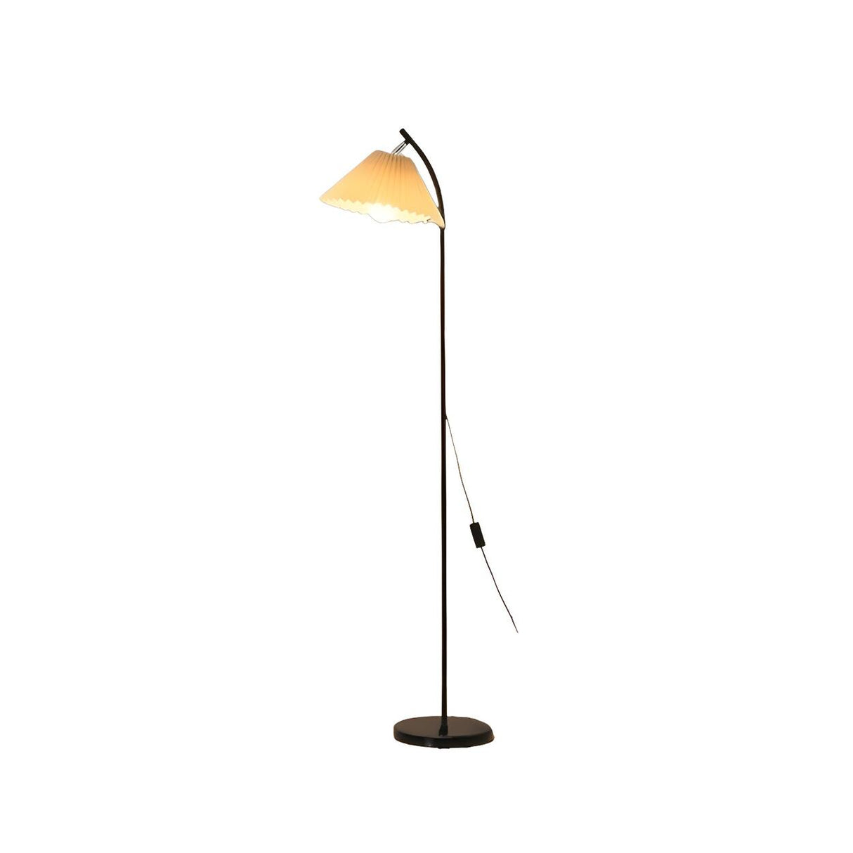 Trendy Beige Pleated Shade Curved Metal Floor Lamp Image - 8