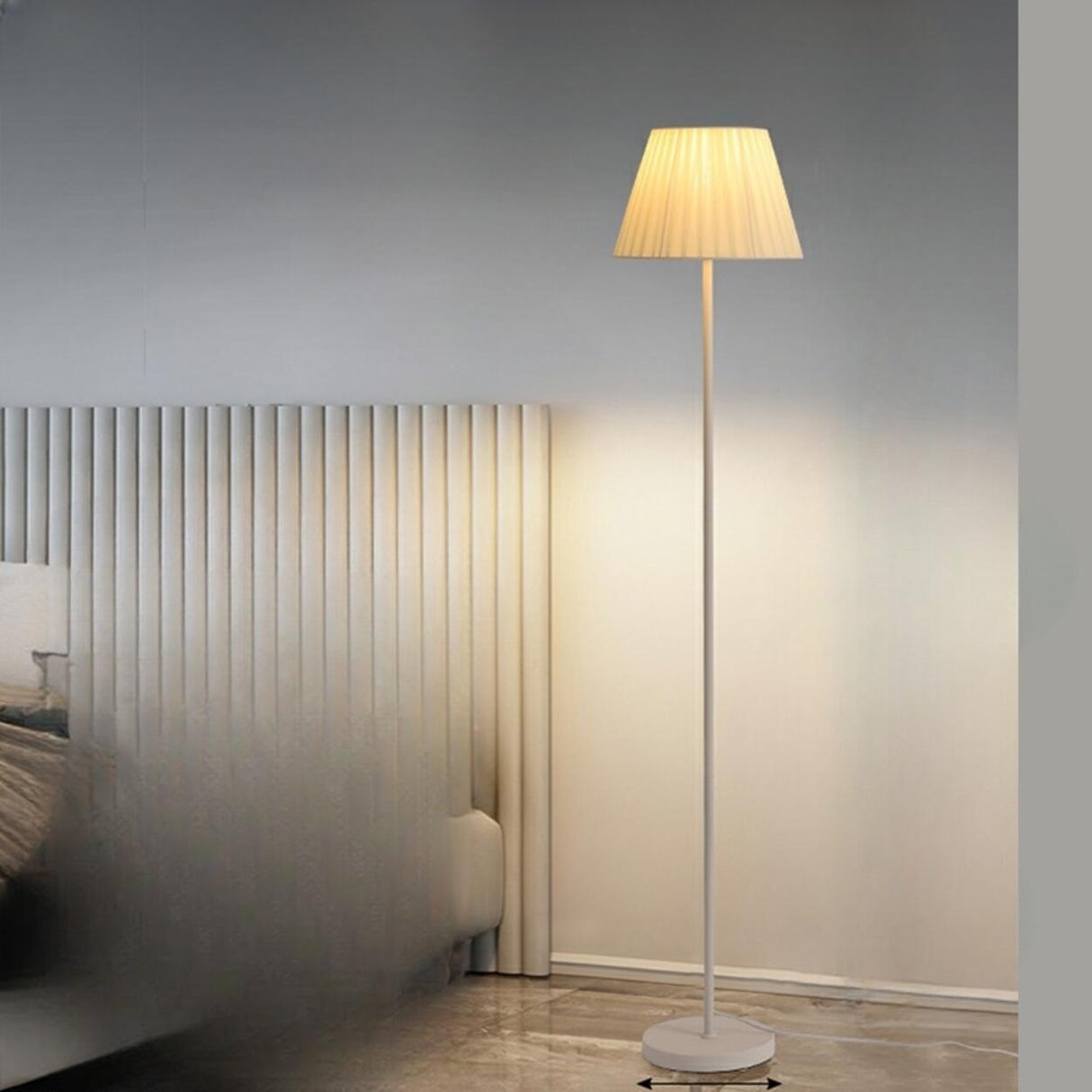 Trendy Beige Pleated Shade Curved Metal Floor Lamp Image - 9