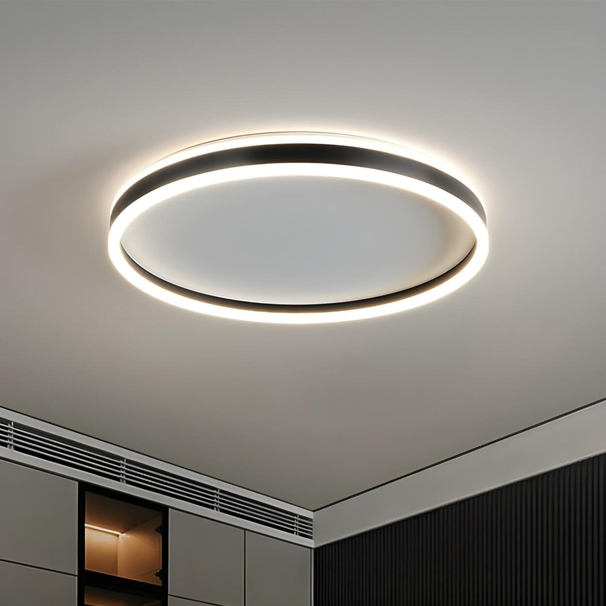 Trendy Black Circular LED Flush Mount Ceiling Light Image - 1