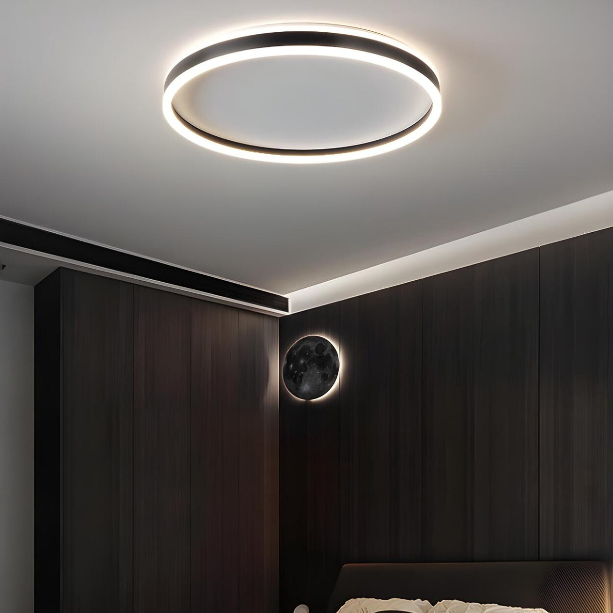 Trendy Black Circular LED Flush Mount Ceiling Light Image - 4