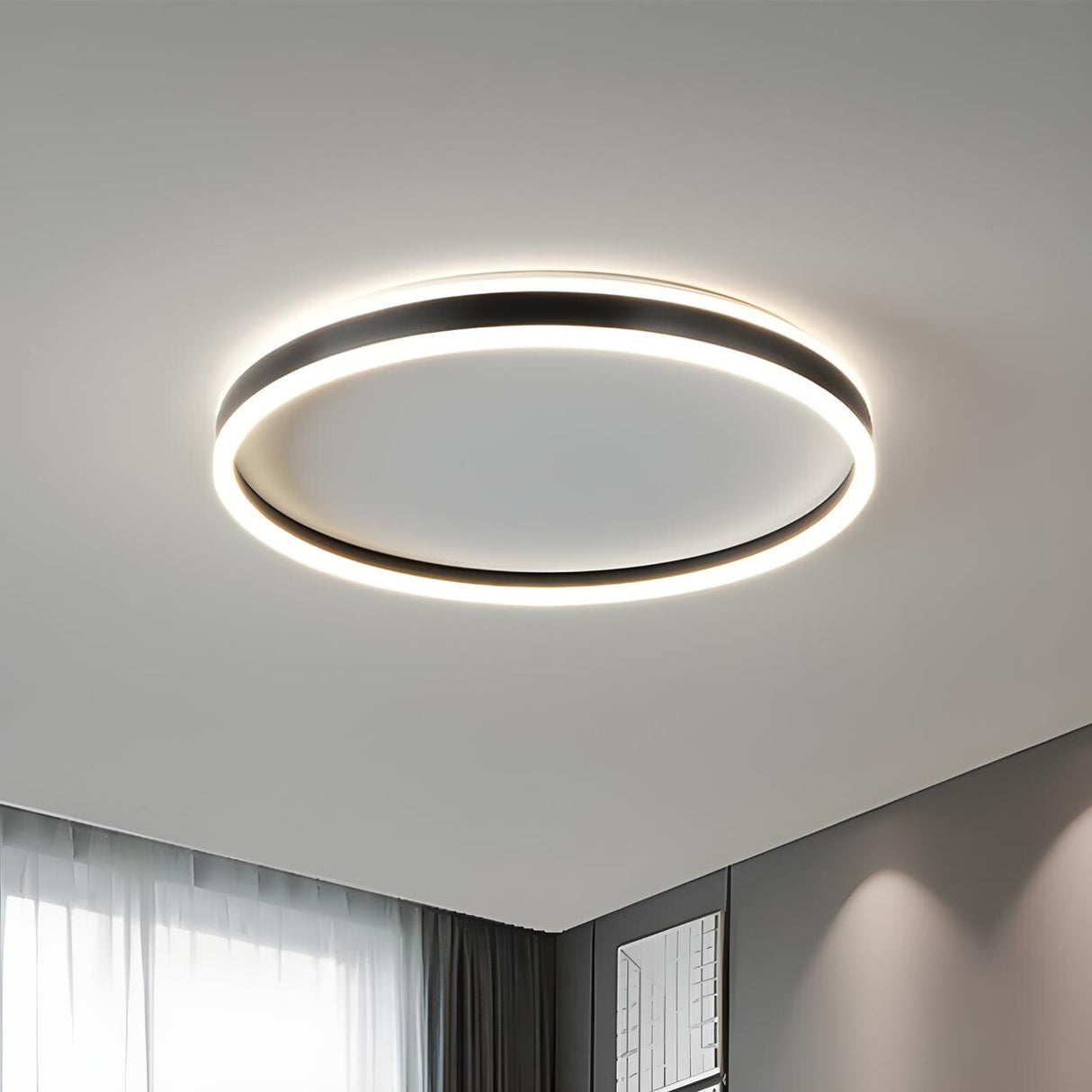 Trendy Black Circular LED Flush Mount Ceiling Light Image - 5