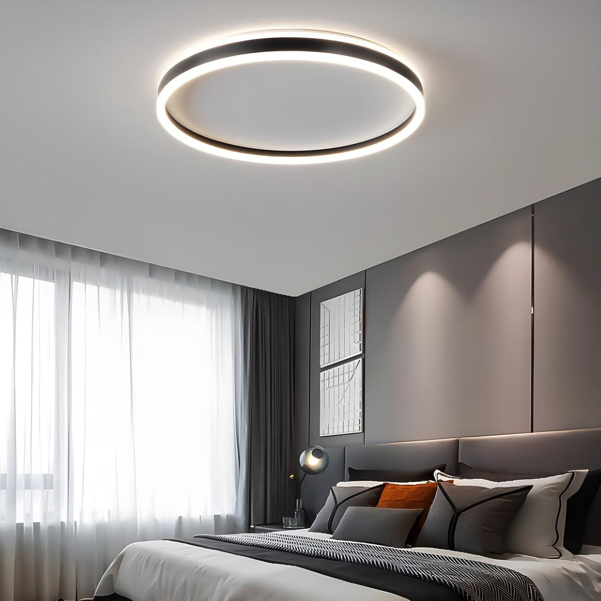 Trendy Black Circular LED Flush Mount Ceiling Light Image - 8