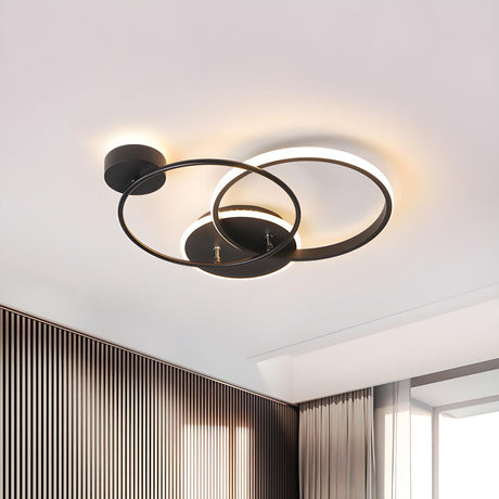 Trendy Black Crossed Ring LED Flush Mount Ceiling Light Image - 1