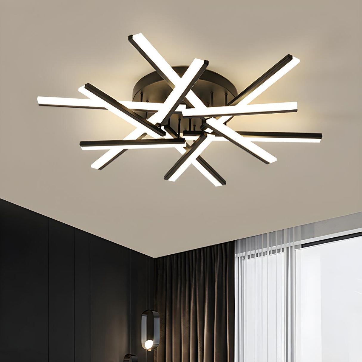 Trendy Black Crossed Rods LED Flush Mount Ceiling Light Image - 2