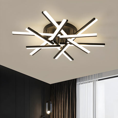 Trendy Black Crossed Rods LED Flush Mount Ceiling Light Image - 2