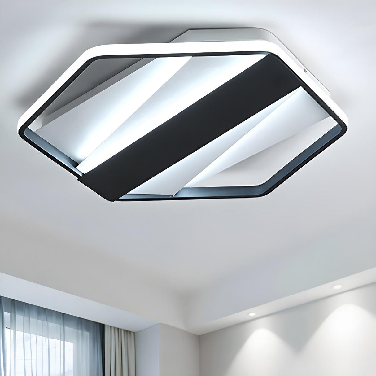 Trendy Black Hexagon LED Flush Mount Ceiling Light Image - 2