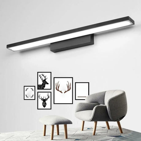 Trendy Black Rectangular Metal Bathroom Vanity Light Image - 2