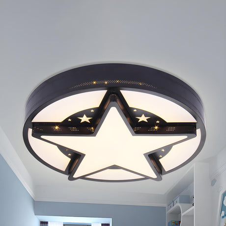 Trendy Black Star Round LED Flush Mount Ceiling Light Image - 1