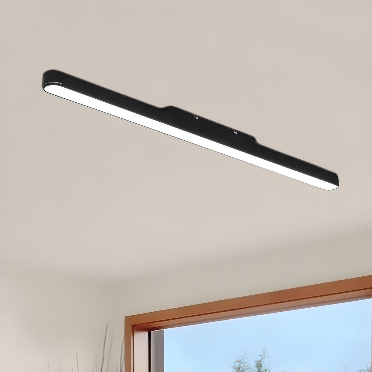 Trendy Black Strip Linear LED Flush Mount Ceiling Light Image - 10