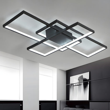 Trendy Black Three Rectangle LED Semi-Flush Mount Light Image - 1