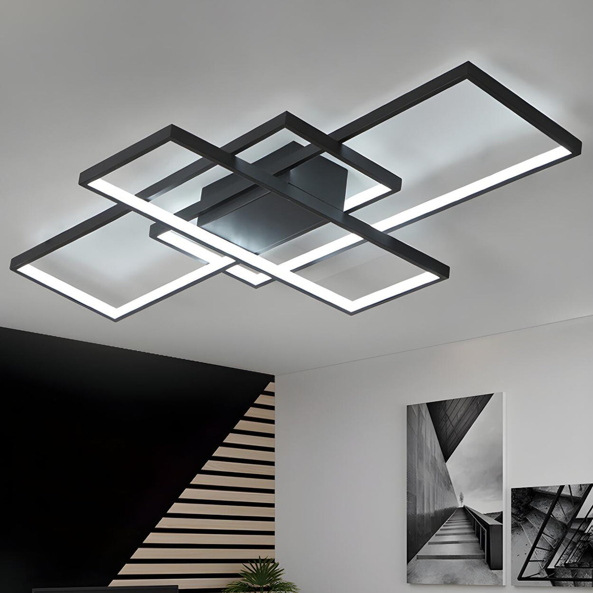 Trendy Black Three Rectangle LED Semi-Flush Mount Light Image - 2