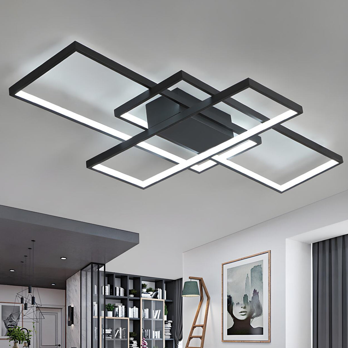 Trendy Black Three Rectangle LED Semi-Flush Mount Light Image - 3