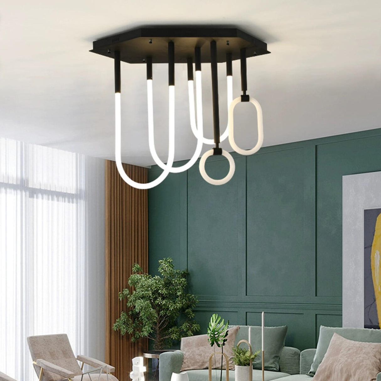 Trendy Black U-Shaped Rings LED Semi-Flush Mount Light Image - 1