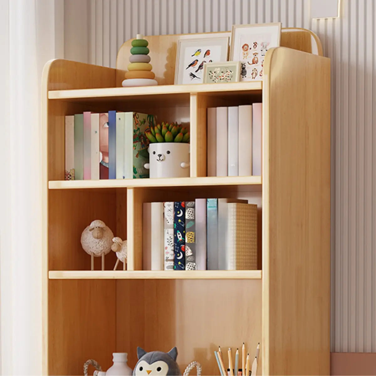 Trendy Blue Vertical Closed Back Wood Storage Bookcase Image - 10