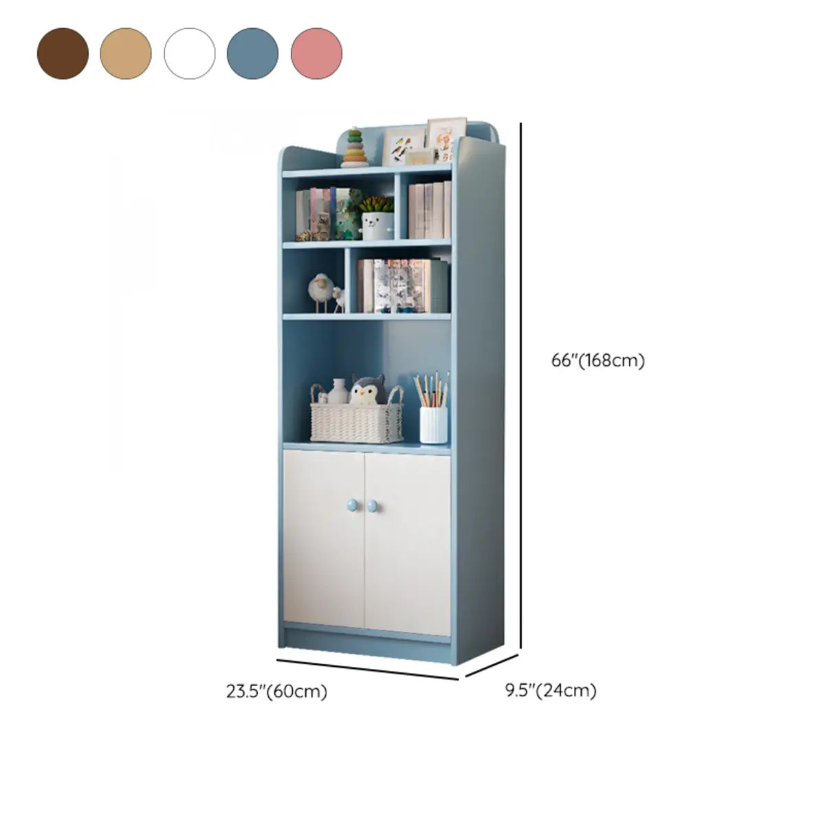 Trendy Blue Vertical Closed Back Wood Storage Bookcase 