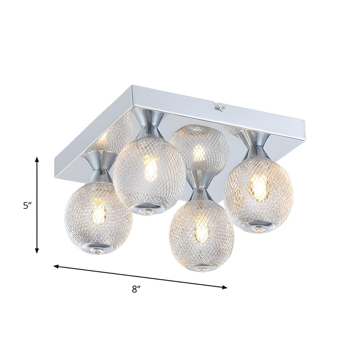 Trendy Chrome Mesh Globe LED Flush Mount Light 4-Light Image - 4